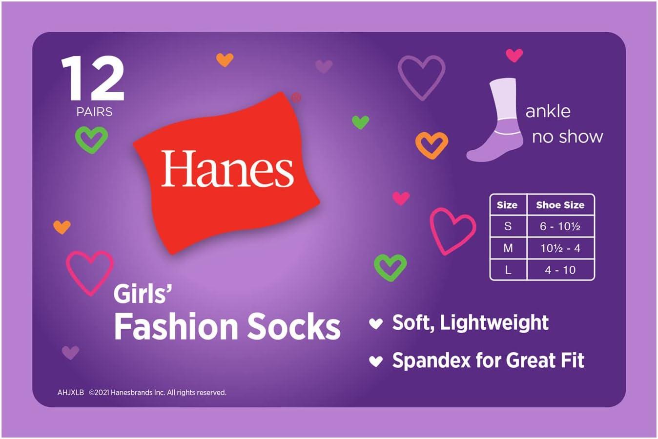 imageHanes girls Socks Fashion Patterned Soft Socks No Show Ankle and Crew 12pair PacksAnkle GreyBlueLavender