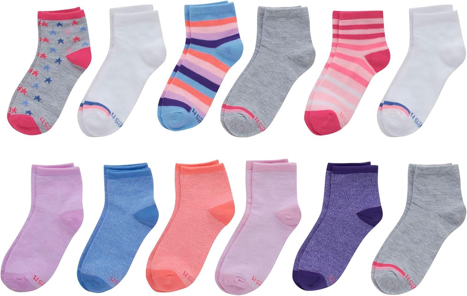 imageHanes girls Socks Fashion Patterned Soft Socks No Show Ankle and Crew 12pair PacksAnkle GreyBlueLavender