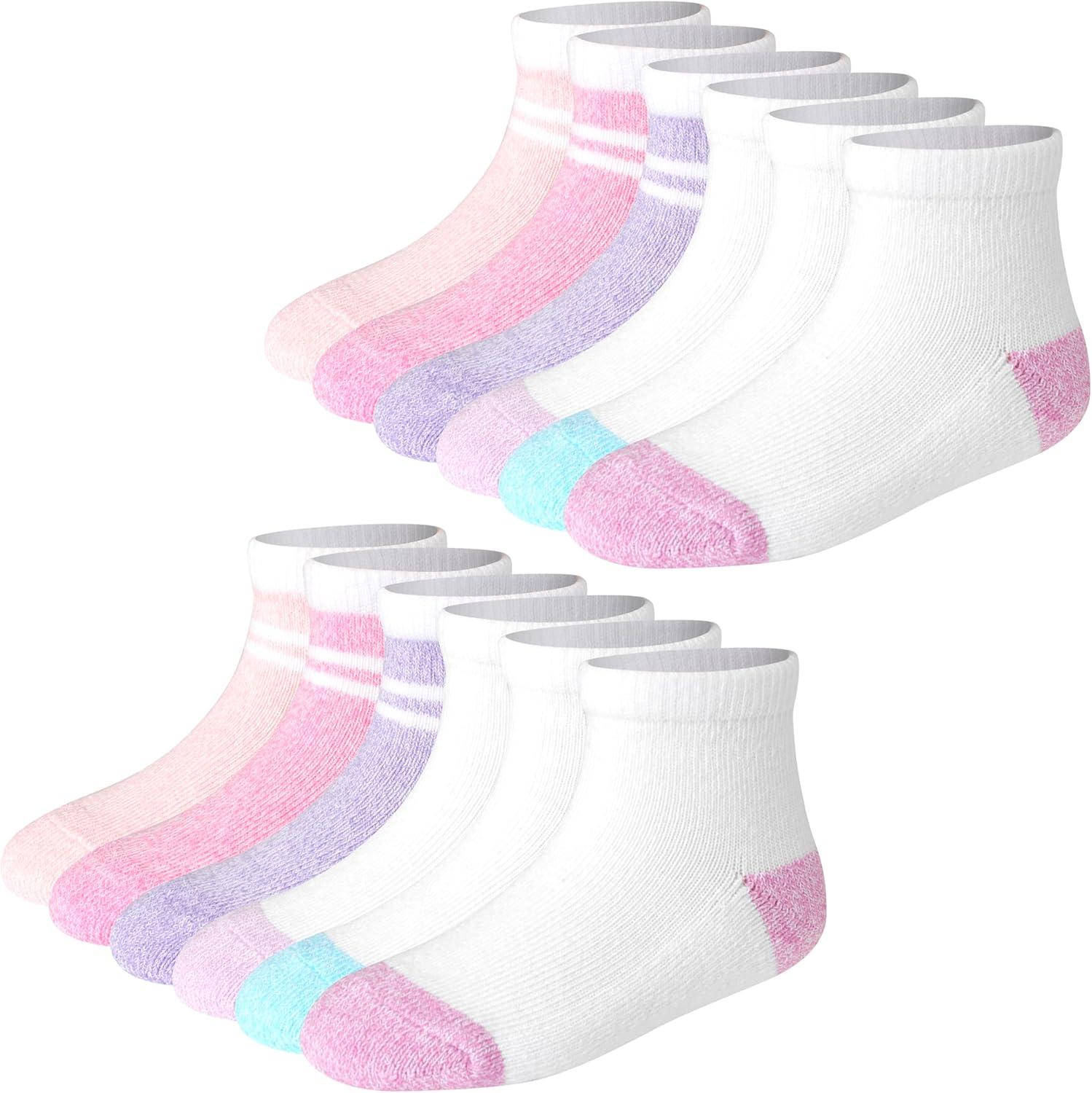 imageHanes unisexbaby And Toddler Socks Nonslip Grip Ankle Socks Boys and Girls MultipacksWhitePinkHeather PinkPurple 12 Pack