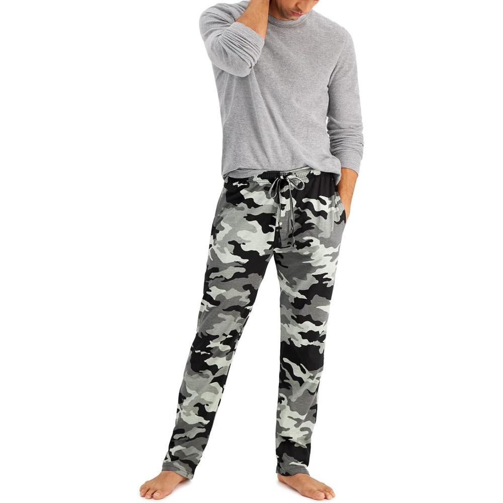 imageHanes Mens ComfortSoft Cotton Printed Lounge Pants 31quot Inseam Pockets DrawstringElastic WaistBlack  Grey Camo