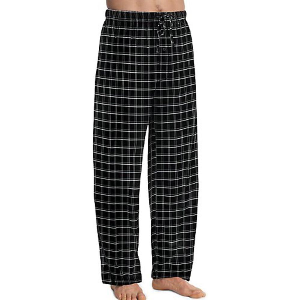 imageHanes Mens ComfortSoft Cotton Printed Lounge Pants 31quot Inseam Pockets DrawstringElastic WaistBlack Graph Plaid
