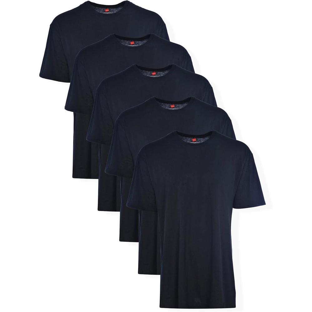 imageHanes Mens Tall 100 Cotton Crew Neck Undershirts Tagless Ultra Comfort MultipackBlack 5 Pack
