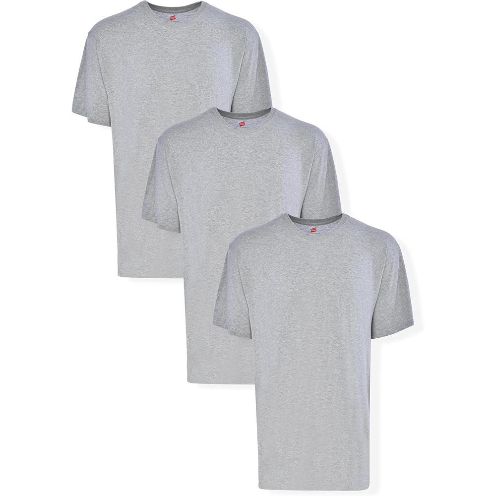 imageHanes Mens Tall 100 Cotton Crew Neck Undershirts Tagless Ultra Comfort MultipackGrey 3 Pack