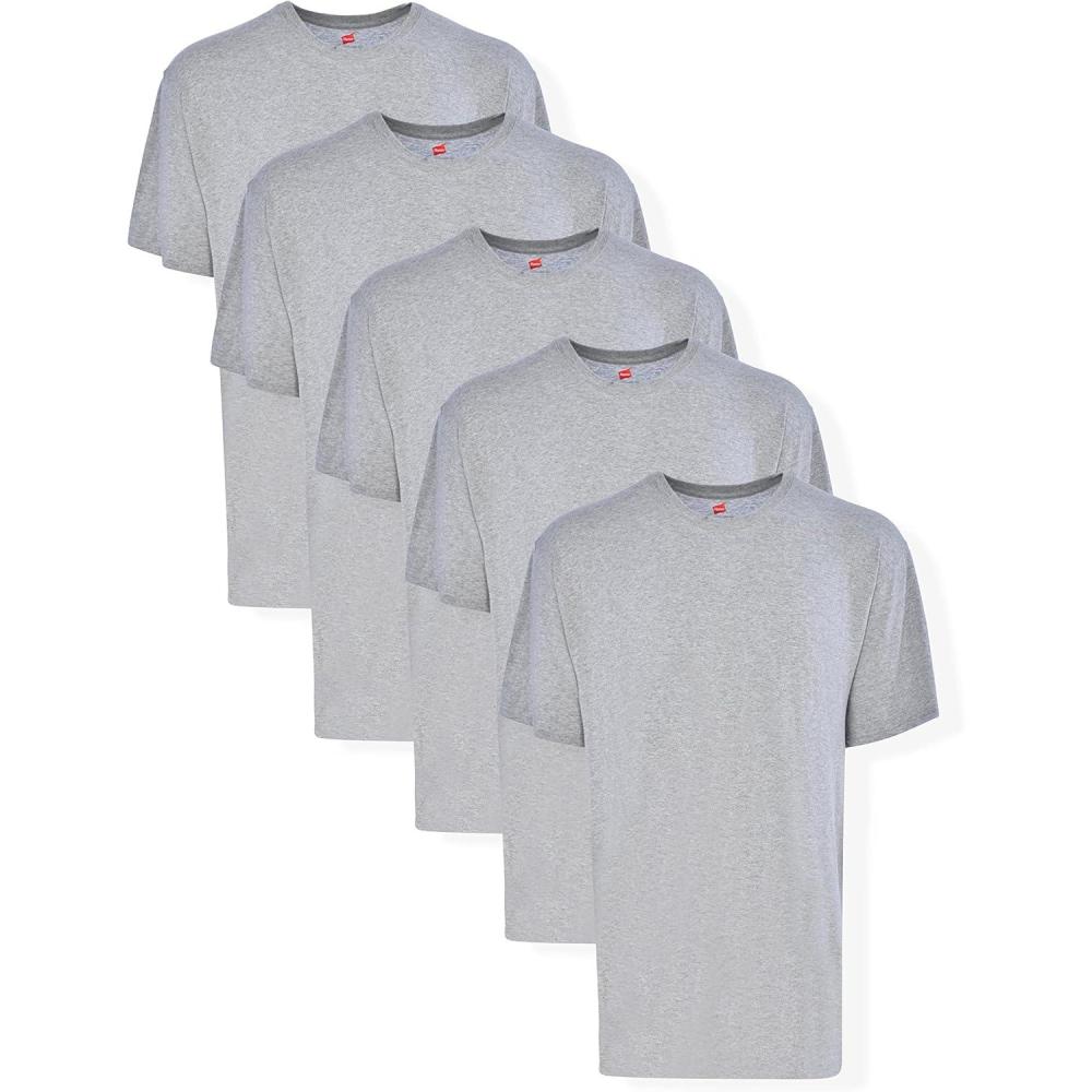 imageHanes Mens Tall 100 Cotton Crew Neck Undershirts Tagless Ultra Comfort MultipackGrey 5 Pack