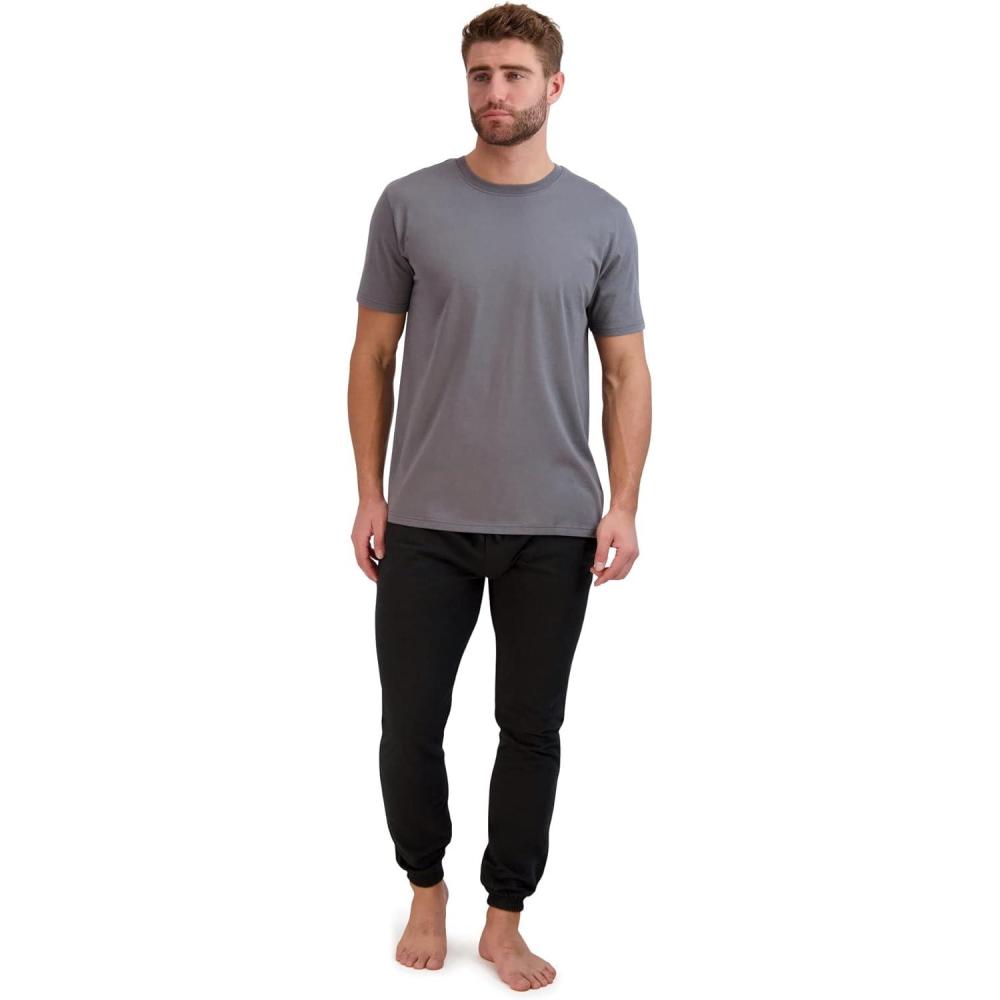 imageHanes Mens Terry Cloth Jogger Set Pajama Sleep SetPoppy SeedBlack