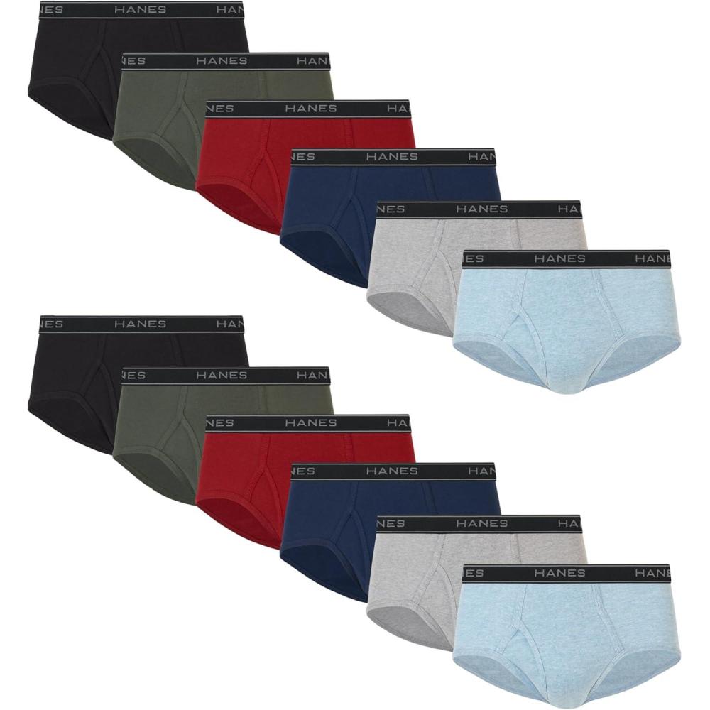 imageHanes Mens Underwear Brief Pack Dyed Cotton Briefs MoistureWicking Underwear for Men MidRise 12PackBlack Blue Green Grey Red