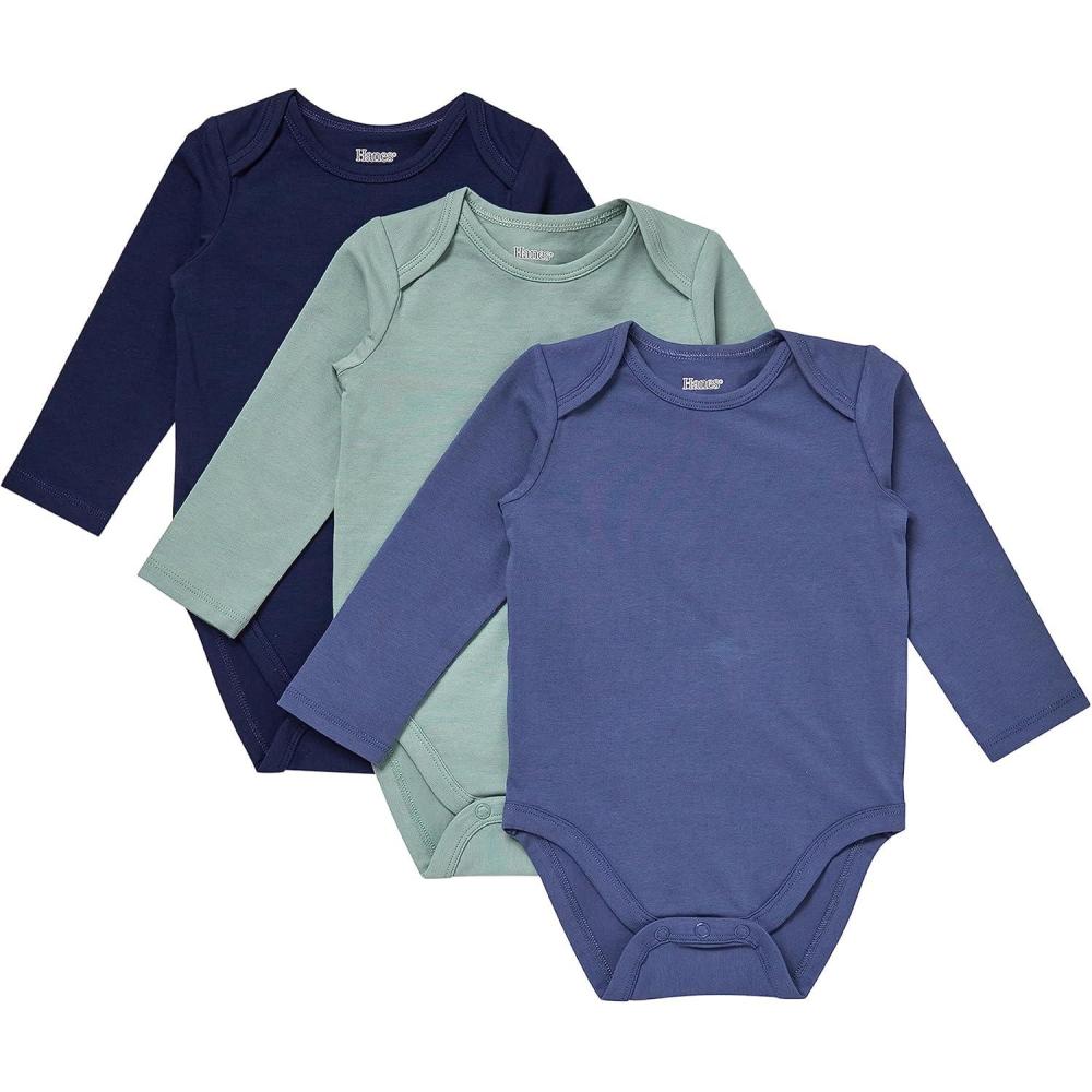 imageHanes Unisex Baby Pure Comfort Long Sleeve Bodysuits Infant Bodysuits Boys ampamp Girls 3packBlueGreen