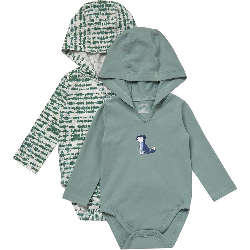 imageHanes babygirls Pure Comfort Long Sleeve Hoodie Bodysuits Infant Bodysuits Unisex 3packGreen
