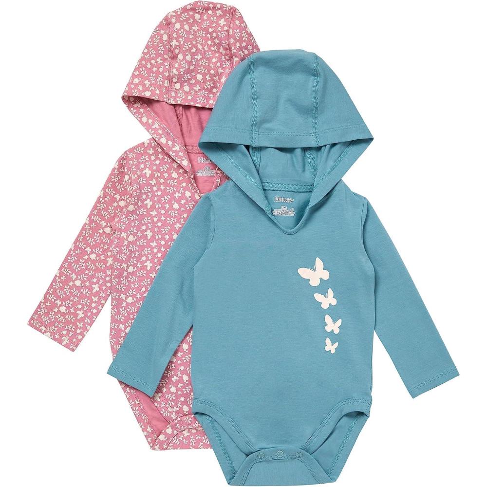 imageHanes babygirls Pure Comfort Long Sleeve Hoodie Bodysuits Infant Bodysuits Unisex 3packRoseBlue