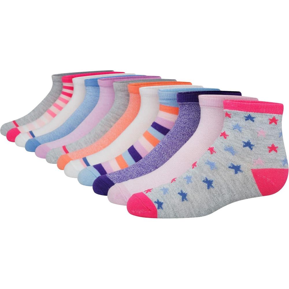 imageHanes girls Socks Fashion Patterned Soft Socks No Show Ankle and Crew 12pair PacksAnkle GreyBlueLavender