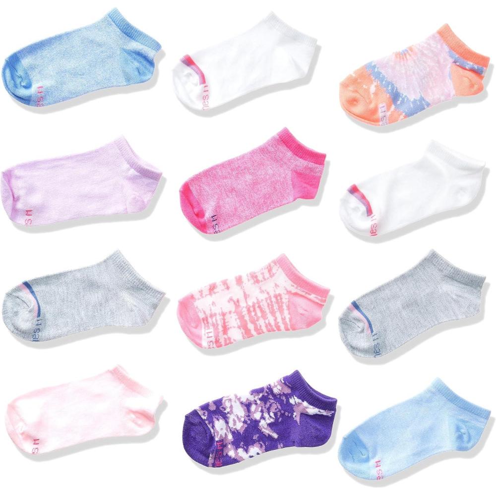 imageHanes girls Socks Fashion Patterned Soft Socks No Show Ankle and Crew 12pair PacksNo Show Tie Dye
