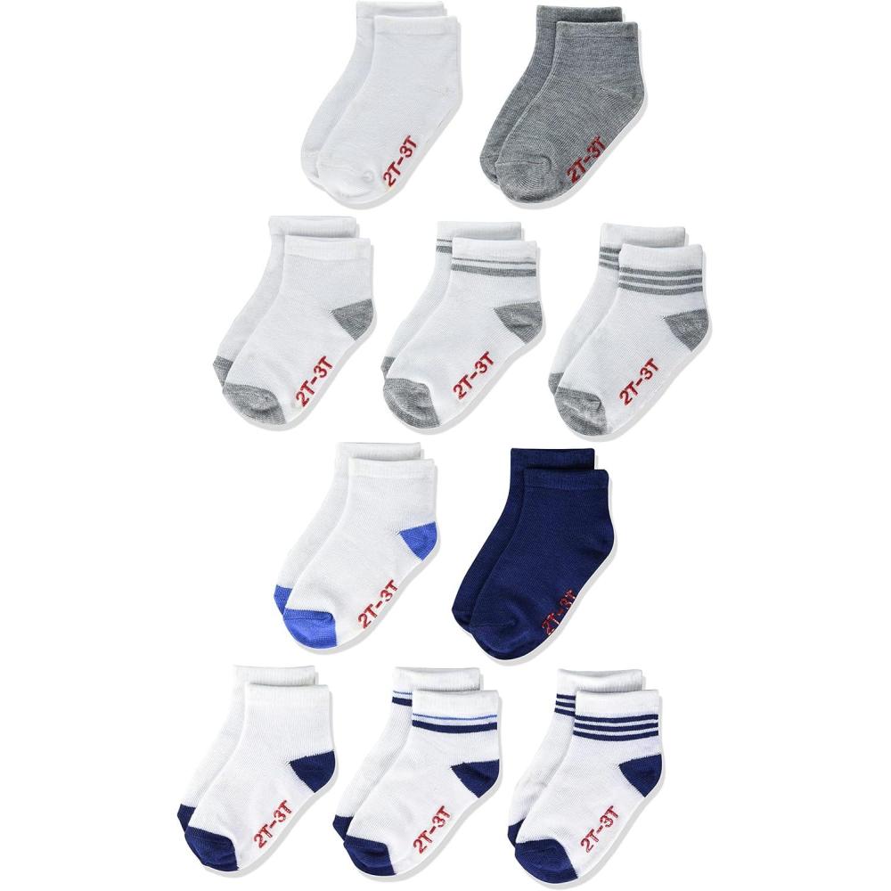 imageHanes unisexbaby And Toddler Socks Nonslip Grip Ankle Socks Boys and Girls MultipacksWhiteGreyNavy 10 Pack