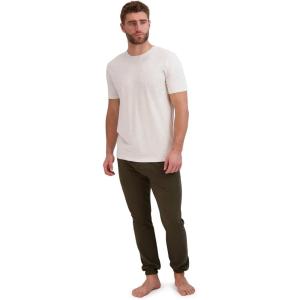 Hanes Men’s Terry Cloth Jogger Set, Pajama Sleep Set(Oat Heather/Forest Night)