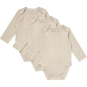 Hanes Unisex Baby Pure Comfort Long Sleeve Bodysuits, Infant Bodysuits, Boys & Girls, 3-pack(Beige)