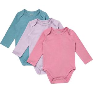 Hanes Unisex Baby Pure Comfort Long Sleeve Bodysuits, Infant Bodysuits, Boys & Girls, 3-pack(Blue/Rose/Purple)