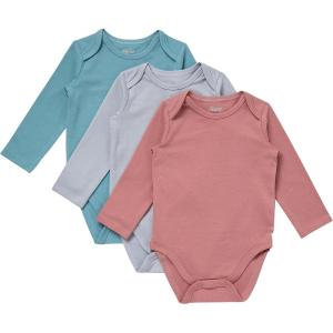 Hanes Unisex Baby Pure Comfort Long Sleeve Bodysuits, Infant Bodysuits, Boys & Girls, 3-pack(Grey/Rust/Blue)