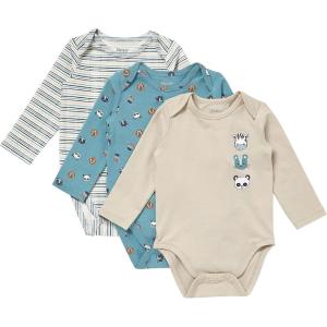 Hanes Unisex Baby Pure Comfort Long Sleeve Bodysuits, Infant Bodysuits, Boys & Girls, 3-pack(White/Blue/Beige)