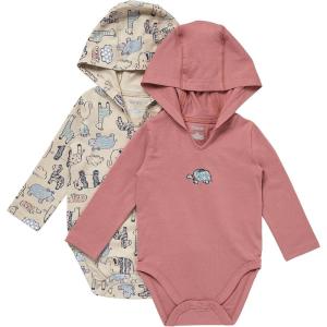 Hanes baby-girls Pure Comfort Long Sleeve Hoodie Bodysuits, Infant Bodysuits, Unisex, 3-pack(Beige/Rust)