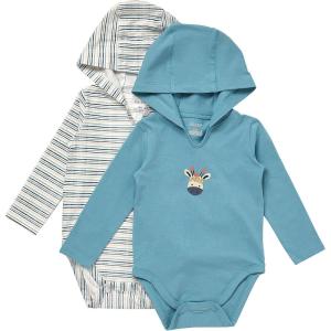 Hanes baby-girls Pure Comfort Long Sleeve Hoodie Bodysuits, Infant Bodysuits, Unisex, 3-pack(White/Blue)