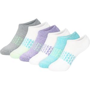 Hanes girls No Show Socks Pack, 6 Pairs, Absolute Active Cushioned No Show Socks for Girls, Heel Shield(White/Purple)