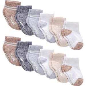 Hanes unisex-baby And Toddler Socks, Non-slip Grip Ankle Socks, Boys’ and Girls’, Multipacks(White  Heather Grey  Heather Blue  Brown  Khaki – 12 Pack)