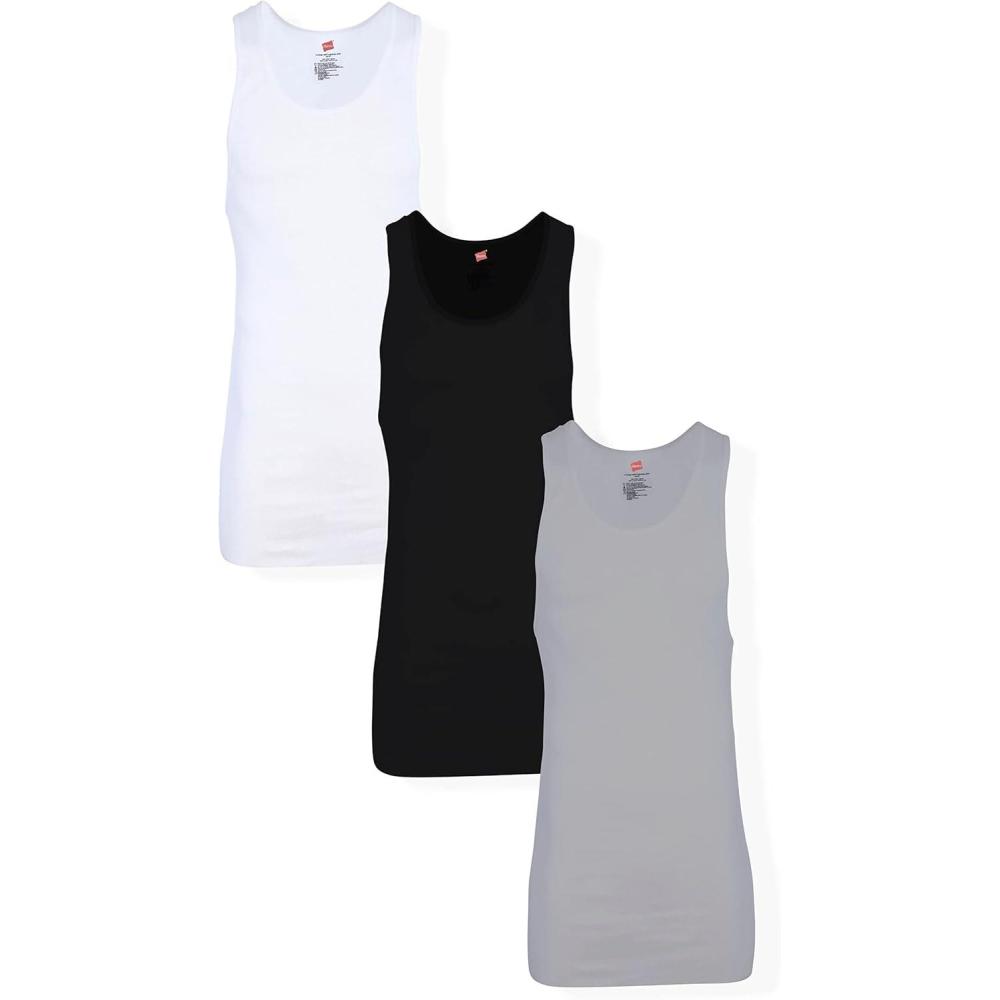 imageHanes Mens Tall 100 Cotton Ribbed Tank Tagless Undershirts MultipackVariety  3 Pack