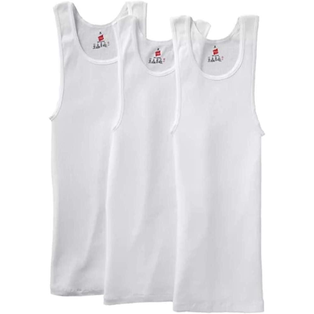 imageHanes Mens Tall 100 Cotton Ribbed Tank Tagless Undershirts MultipackWhite  3 Pack