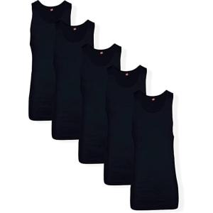 Hanes Men’s Tall 100% Cotton Ribbed Tank Tagless Undershirts, Multipack(Black – 5 Pack)