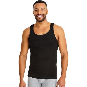 Hanes Men’s Tall 100% Cotton Ribbed Tank Tagless Undershirts, Multipack(Black)