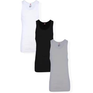Hanes Men’s Tall 100% Cotton Ribbed Tank Tagless Undershirts, Multipack(Variety – 3 Pack)