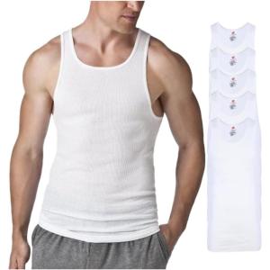 Hanes Men’s Tall 100% Cotton Ribbed Tank Tagless Undershirts, Multipack(White – 5 Pack)